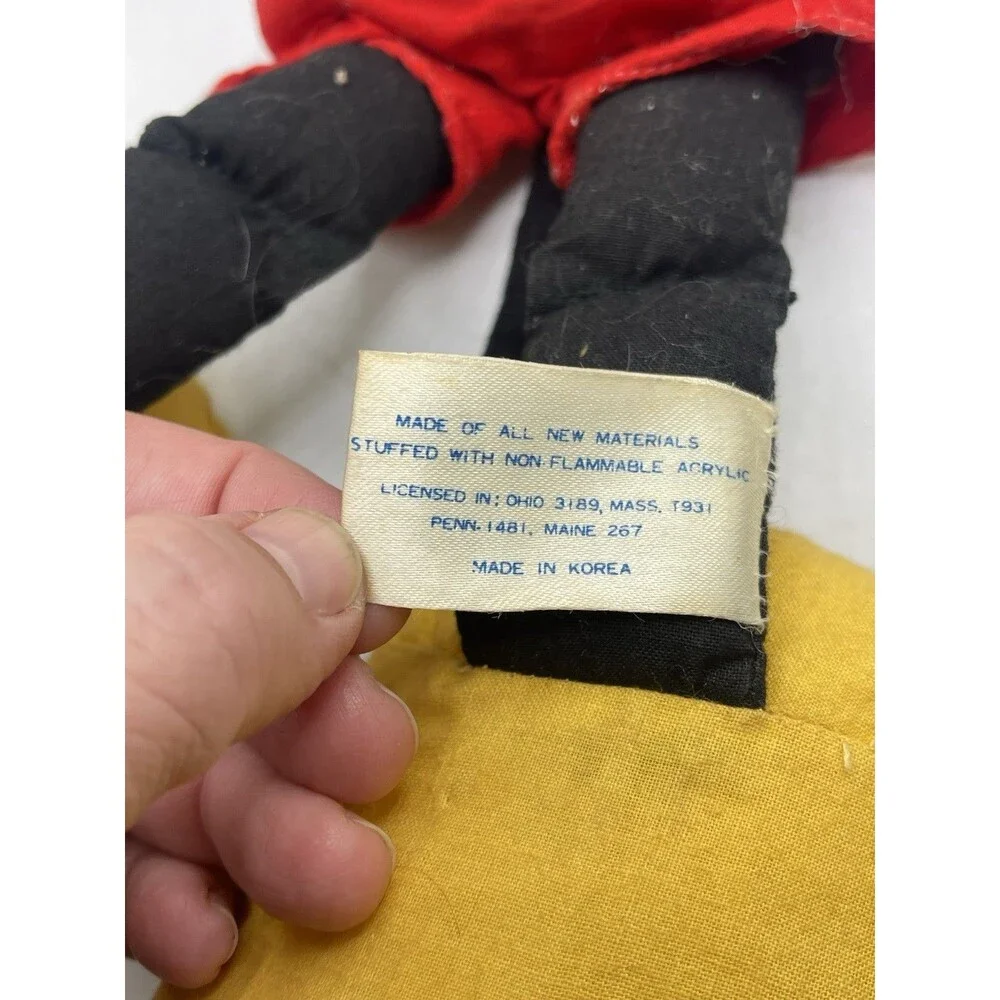 Rare Vintage 60s Mickey Mouse Disney Rag Doll Plush Walt Disney Productions 16”
